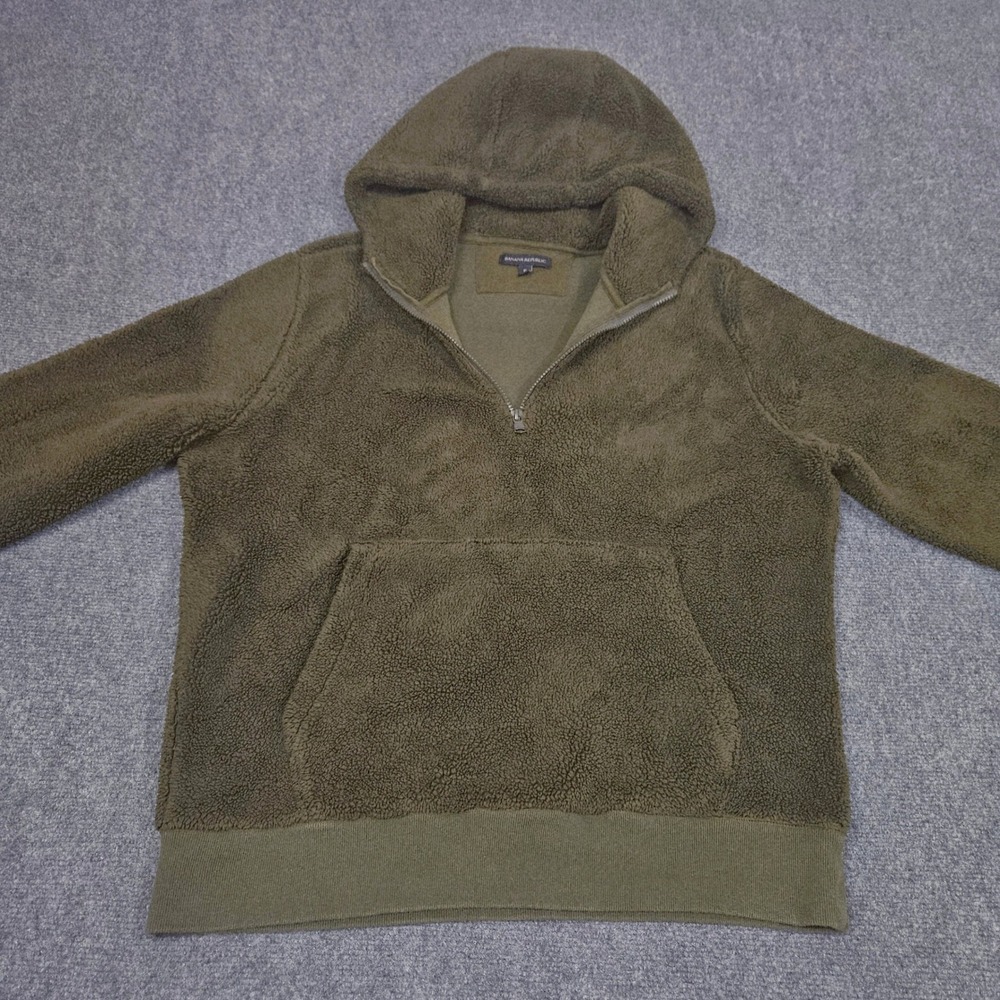 Banana Republic Mens Hoodie XL Olive Green Sherpa Fleece Sweatshirt Outdoor Cozy
